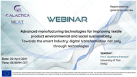 Webinar do projeto GALACTICA “Advanced manufacturing technologies for improving textile product environment and social sustainability” – 20 de abril